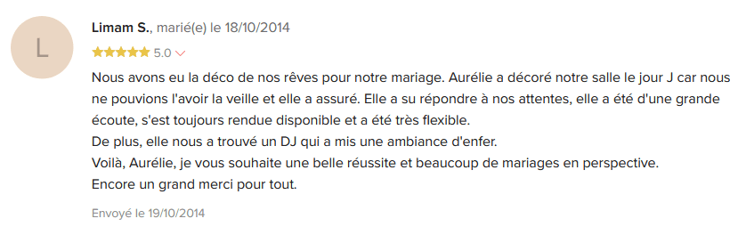 Avis clients sur les prestations de LilyOrganiz