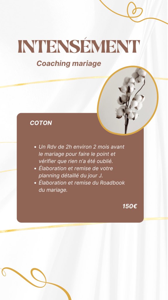 détail du forfait coaching mariage coton de lilyorganiz